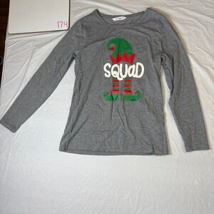 PatPat Womens Gray Christmas Elf Squad Graphic Long Sleeve T-Shirt Small Holiday